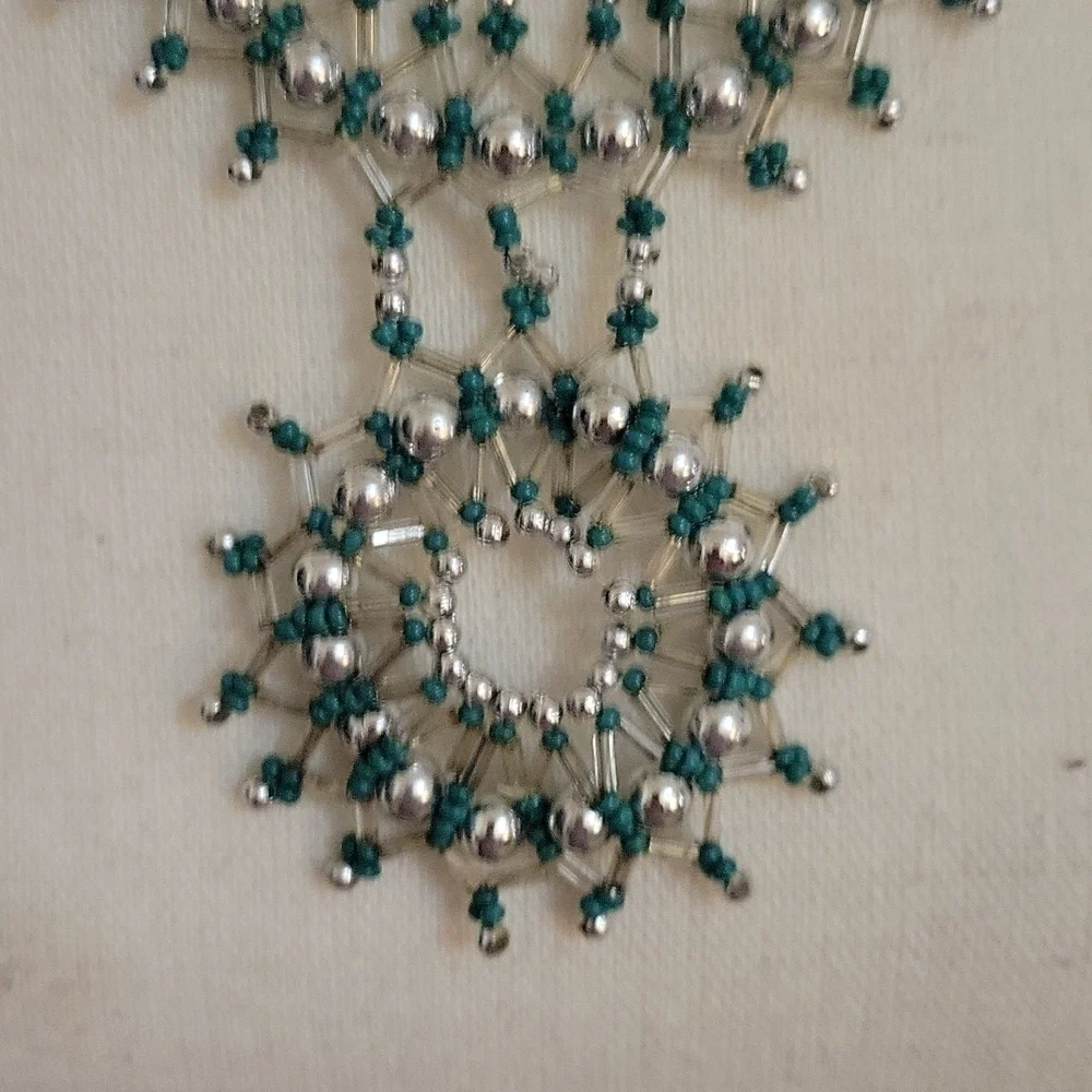 HANDMADE Glass Acrylic Beaded Woven Statement Festival Necklace - Picture 3 of 8
